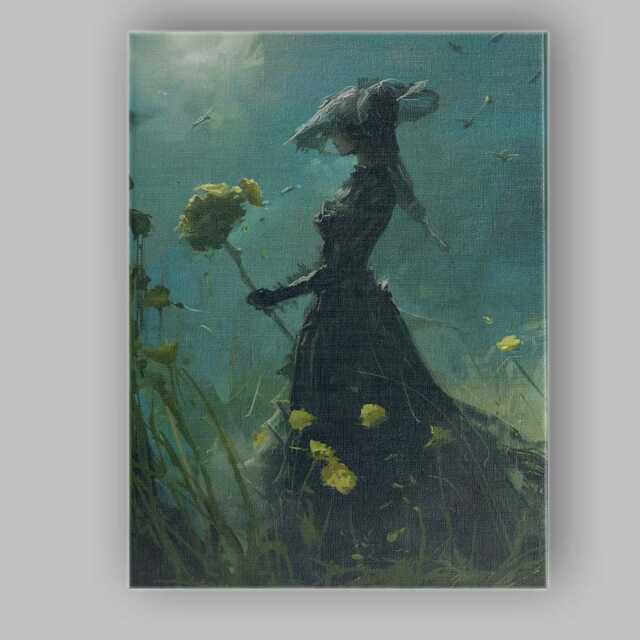 Moody Victorian Lady Wildflower Meadow Impressionist Portrait Canvas Wall Art Print Decor Picture Ready To Hang - image 1