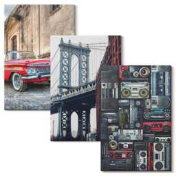 Canvas Art Set Of 3 - An Old Car Near The Brooklyn Bridge & Retro Audio Equipment, Navy Photo Print, Travels Wall Decor - thumbnail 2