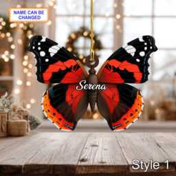 Custom Name Dry Pressing Butterflies Personalized Ornament, Christmas Tree Hanging Decor, 2D Flat Acrylic Ornament Holiday Gift - thumbnail 2