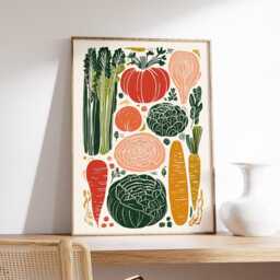 Vegetable Kitchen Wall Art, Retro Farmers Market Print, Colourful Veggie Poster - thumbnail 2