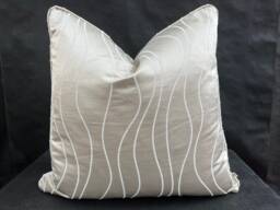 Luxury Designer Taupe Beige Neutral Contemporary Satin Wavy Striped Fabric Cushion Pillow Cover - thumbnail 1