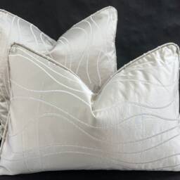 Luxury Designer Taupe Beige Neutral Contemporary Satin Wavy Striped Fabric Cushion Pillow Cover - thumbnail 3