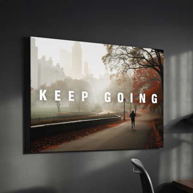 Keep Going Quote Running Central Park Motivational Inspirational Framed Canvas Wall Art Poster Print Home Office & Room Decor Runner Gift - image 1