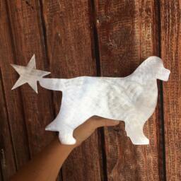 Newfoundland, Dog Christmas Tree Topper, Holiday Decoration, Aluminum, Wall Hanging, Yard Stake, Silver, Metal, Lover Gift, Stars - thumbnail 2