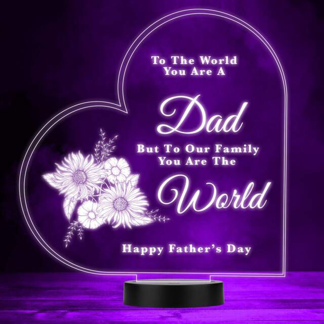Floral Happy Father's Day Dad You Are The World Heart Led Colour Night Light - image 1