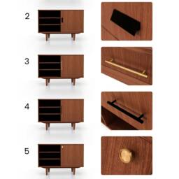 Mid-Century Sideboard, Dresser, Commode, Credenza Made Of Oak Vaneer - Teak Colour Livlo T-S16 - thumbnail 3