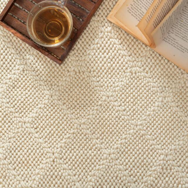 Hand Woven , Handmade Carpet Modern Style New Zealand Wool Indoor Rug. Entryway Or Runner Off White - Therugbasket - image 1