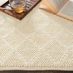 Hand Woven , Handmade Carpet Modern Style New Zealand Wool Indoor Rug. Entryway Or Runner Off White - Therugbasket - thumbnail 2
