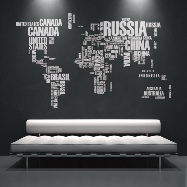 World Map - Wall Decals Stickers Country Names Text Typography Home Decor Office Skuwomapte - image 1