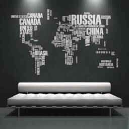 World Map - Wall Decals Stickers Country Names Text Typography Home Decor Office Skuwomapte - thumbnail 1