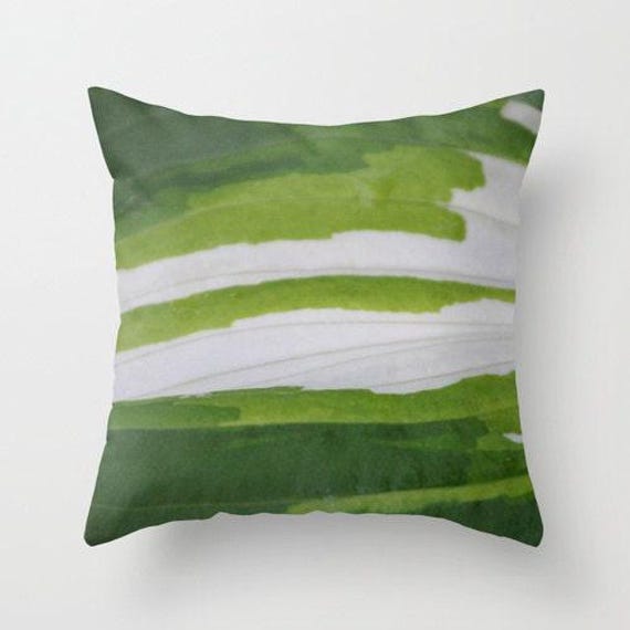 Shades Of Green & White, Pillow Or Cover Home Decoration, Leaves, Macro Photo, Botanical, Hosta, Linear, Horizontal - image 1