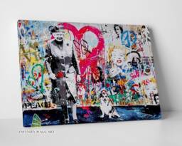 Queen Elizabeth & Corgi Dog Graffiti Canvas Art Wall Print Picture Banksy Style Framed Home Decor -D319 - thumbnail 1