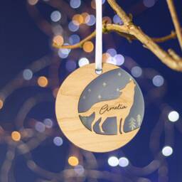 starry Wolf Wood Personalised Christmas Decoration-Wooden Tree Decoration-Personalized Ornament - thumbnail 4