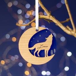 starry Wolf Wood Personalised Christmas Decoration-Wooden Tree Decoration-Personalized Ornament - thumbnail 2