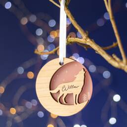 starry Wolf Wood Personalised Christmas Decoration-Wooden Tree Decoration-Personalized Ornament - thumbnail 3