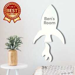 Space Rocket Acrylic Mirror Wall Art Personalized Engraving Available - thumbnail 1