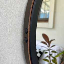 Black Frame Leather Mirror For Bathroom, Wood Framed Large Wall Mirror, Round Decor, Leather Strap Wood Bathroom - thumbnail 2
