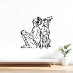Modern Line Art Dog & Owner Metal Wall Decor, Pet Lover Gift