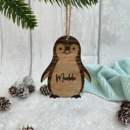 Personalized Penguin Christmas Bauble Oak Veneer Decoration - thumbnail 3