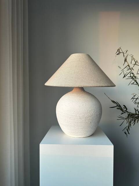 Unglazed Ceramic Textured Table Lamp - Japandi Wabi Sabi Inspired Nordic Bohemian Lighting For Living Room, Entryway & Bedroom - image 1