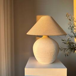 Unglazed Ceramic Textured Table Lamp - Japandi Wabi Sabi Inspired Nordic Bohemian Lighting For Living Room, Entryway & Bedroom - thumbnail 3
