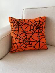 Hand Tufted Halloween Pillow Cover, Spider Web Embroidered Cushion Cover, Fall Holiday Home Decor Rug, Ghost Spooky Season Gifts, 16x16 Pillow