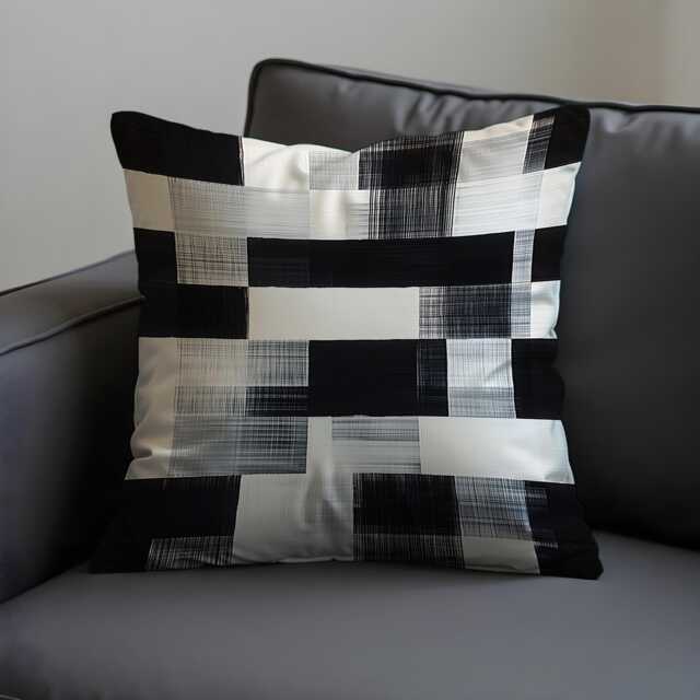 Modern Black & White Grid Cushion Cover, Abstract Brushstroke Throw Pillow Minimalist Monochrome Decor, Bold Geometric Home Decor - image 1