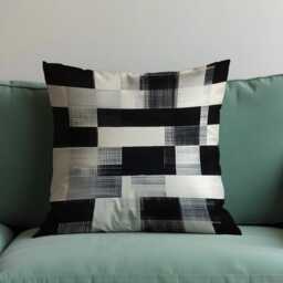 Modern Black & White Grid Cushion Cover, Abstract Brushstroke Throw Pillow Minimalist Monochrome Decor, Bold Geometric Home Decor - thumbnail 4