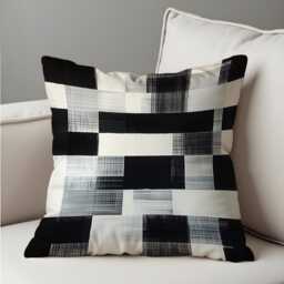 Modern Black & White Grid Cushion Cover, Abstract Brushstroke Throw Pillow Minimalist Monochrome Decor, Bold Geometric Home Decor - thumbnail 2