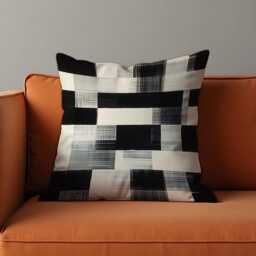 Modern Black & White Grid Cushion Cover, Abstract Brushstroke Throw Pillow Minimalist Monochrome Decor, Bold Geometric Home Decor - thumbnail 3