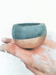 Round Charcoal Colored Concrete Votive Tea Light Candle Holder Vessel Catchall With Gold Leaf