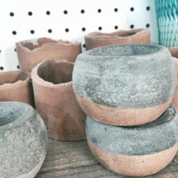 Round Charcoal Colored Concrete Votive Tea Light Candle Holder Vessel Catchall With Gold Leaf - thumbnail 4