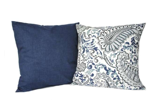 Two Lndigo Blue Pillow Covers, Home Decor, Decorative Pillow, Throw Paisley Navy Pillow