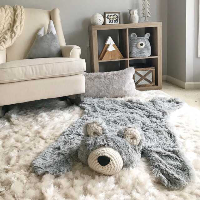 Gray Bear Rug in Faux Fur For Woodland Nursery Decor - image 1
