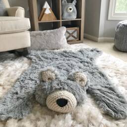 Gray Bear Rug in Faux Fur For Woodland Nursery Decor - thumbnail 2