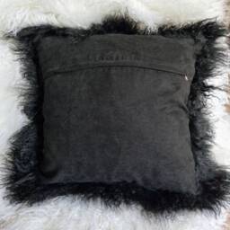 Large Sheepskin Fur Cushion Cover Mongolian Black - thumbnail 2
