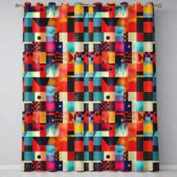Abstract Vibrant Mixed Pattern Squares Mosaic Seamless Readymade Eyelet Ring Top Thermal 100% Blackout Curtains - thumbnail 2