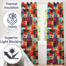 Abstract Vibrant Mixed Pattern Squares Mosaic Seamless Readymade Eyelet Ring Top Thermal 100% Blackout Curtains - thumbnail 3