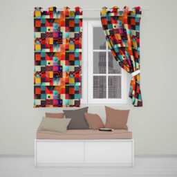 Abstract Vibrant Mixed Pattern Squares Mosaic Seamless Readymade Eyelet Ring Top Thermal 100% Blackout Curtains - thumbnail 1