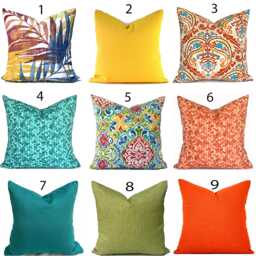 Outdoor Pillow Cover With Zippers, Easy To Use & Washable, Pick Your Favorite Turquoise Blue, Yellow, Coral & Orange - thumbnail 1