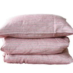 Set Of 4 Stone Washed 100% Linen Bedding, Red & White Stripe - thumbnail 4