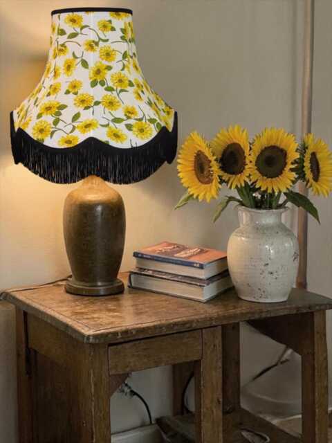 Yellow Sunflower Lampshade With Black Fringe Handmade For Ceiling Lights, Table & Floor Standard Lamp Shades - image 1