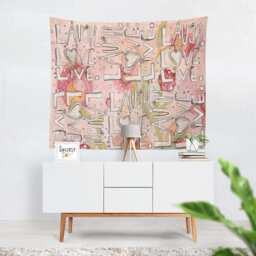Laugh Love Live Tapestry Inspirational Art Boho Abstract Shabby Chic Wall Hanging Watercolor Mixed Media - thumbnail 1