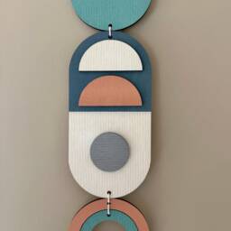 Slim Modern Wall Hanging - Handmade Mid Century Geometric Wooden Art - thumbnail 2