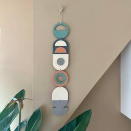 Slim Modern Wall Hanging - Handmade Mid Century Geometric Wooden Art - thumbnail 1