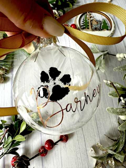 Personalised Pet Pawprint Ornament - Glass Christmas Bauble, Memorial - image 1