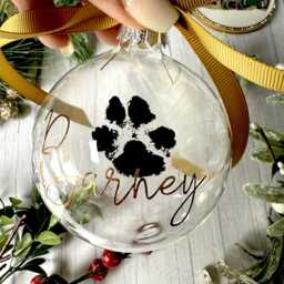 Personalised Pet Pawprint Ornament - Glass Christmas Bauble, Memorial - thumbnail 3