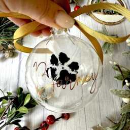 Personalised Pet Pawprint Ornament - Glass Christmas Bauble, Memorial - thumbnail 2