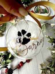 Personalised Pet Pawprint Ornament - Glass Christmas Bauble, Memorial - thumbnail 1