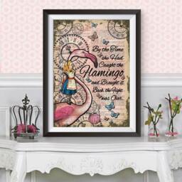 Alice in Wonderland Poster Print. & The Pink Flamingo Wall Decor Antique Dictionary Book Page Background. Reproduction Large Poster - thumbnail 1